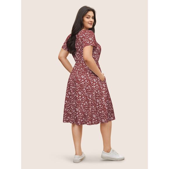 Plus Size 30 6X Floral BloomChic Stretchy Curvy Midi Dress With Pockets - Picture 2 of 6
